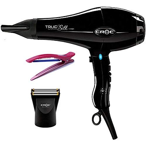 Croc True Silk Black Blow Hair Dryer Gift Set ( Include Magic Nozzle+2Tion Silicone Hair Clips) (3 Items)