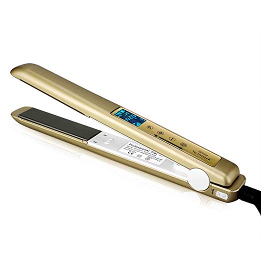 OSIR 1-Inch Nano-Titanium Flat Iron Hair Straightener,High Heat to 450F,with Dual Voltage and LCD Screen Touch(Golden)