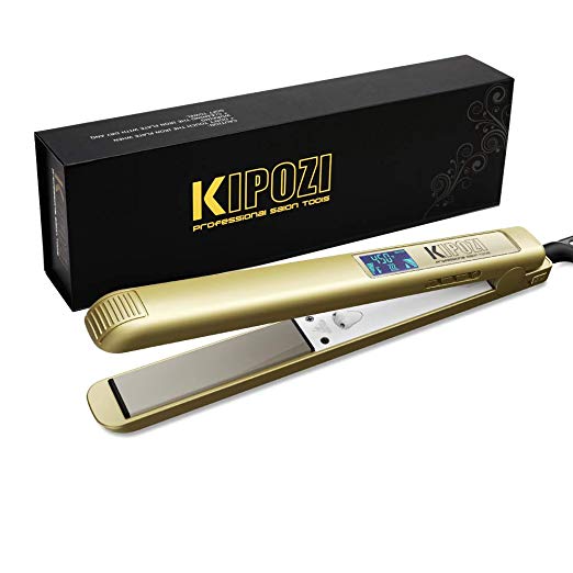 KIPOZI 1 Inch Pro Nano-Titanium Flat Iron,450F Salon High Heat,Anti Frizz LCD Hair Straightener, Dual Voltage