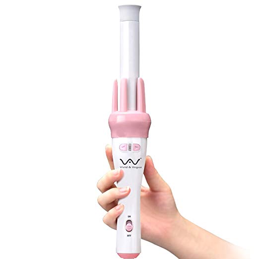 VAV Automatic Curling Wand Ceramic Hair Curler Professional Hair Curling Iron,Pink