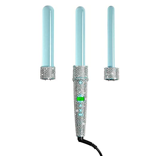 Prime Amazon Day - Leyla Milani Hair - Swarvoski Crystals Interchangeable Ceramic Curling Iron Tourmaline Infused Barrels, Hot Curlers, Styling Tools, Glam'd up Triple Threat Curling Wand - msrp 299