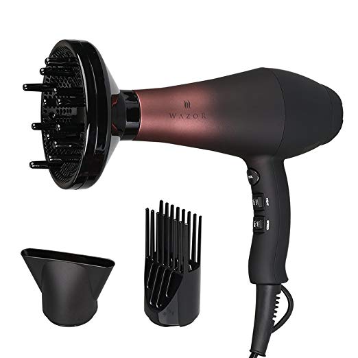 Wazor Professional Hair Dryer Ionic Ceramic Tourmaline Blow Dryer 1875W Far Infrared Heat Dryer With 3 Blow Dry Attachments and Heat&Speed Settings for Hair Styling