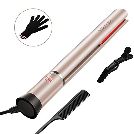 [Upgraded Version] Homitt 2 in 1 Hair Straightener and Curler, Professional Ceramic Flat Iron Dual Voltage Travel Design for All Hair Style with 3D Floating Plates & Adjustable Temperature (250-450F)