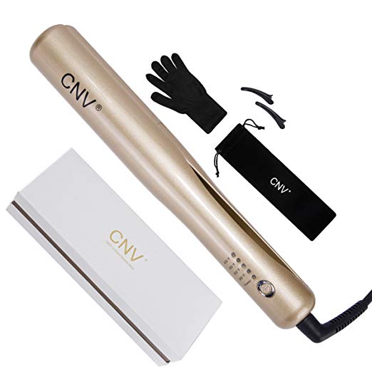 CNV Hair Straightener 2 and 1 Flat Iron Twist Straightening Iron for Hair Styling Curler 3D 1 Inch Ceramic Titanium Plated for All Hair with 4 Adjustable 280°F-450°F,Gold (2 and 1 Hair Straightener)