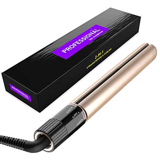 Professional Hair Straightener, Flat Iron for Hair Styling: 2 in 1 Tourmaline Ceramic Flat Iron Rotating Adjustable Temperature and Salon High Heat 250°F-450°F, 1 Inch, Gold by Special Sun