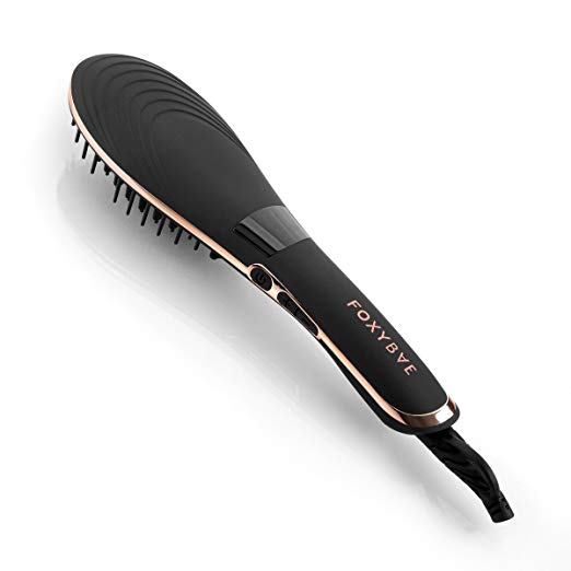 Hair Straightening Brush (Rose Gold) - Ceramic Tourmaline Straightener - Digital Temp control + Ionic - Salon Grade