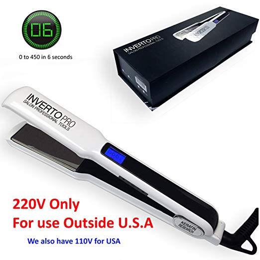 220 VOLTS Not For use in USA. Super Professional Flat Iron Hair Straightener, (220V WHITE) Pro Silver Titanium Plates 1.5