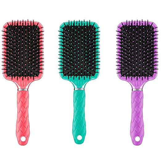 Conair Tourmaline Tropics Detangle and Style Paddle Hair Brush with Gel Grip 3 Pack Set (3 Pack)