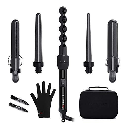 PARWIN BEAUTY Professional Curling Wand 5 in 1 Curling Iron Set – 0.3 to 1.25 Inch Interchangeable Ceramic Barrels Curling Wand - Hair Curler for All Hair Types with Glove and Travel Case