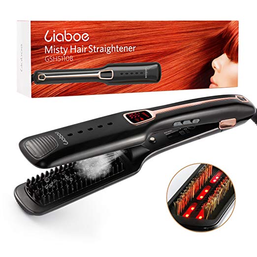 Steam Hair Straightener Comb - Liaboe Brush Hair Straightener with Flat Iron and Infrared Generator, PTC Heating Comb, Natural Mane Hair Care Professional