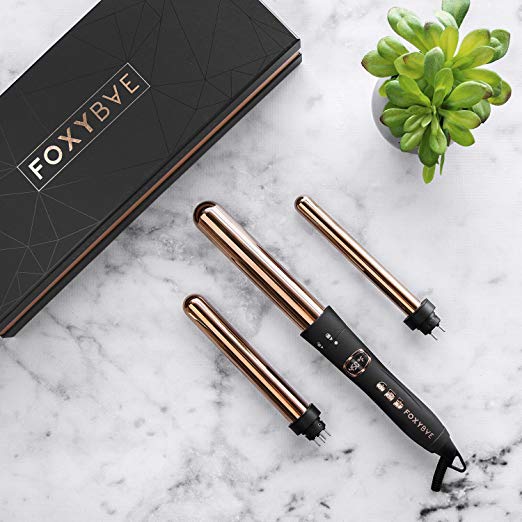 FoxyBae ROSE GOLD 3 in 1 CURLING WAND Temperature Control Professional Salon Grade Negative Ion