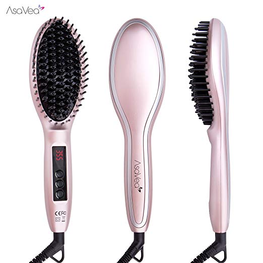 AsaVea Hair Straightener Brush 3.0: MCH Heating Technology and Auto Temperature Lock, Anti-Scald Design - The Best Gift Choice (Rose Gold)