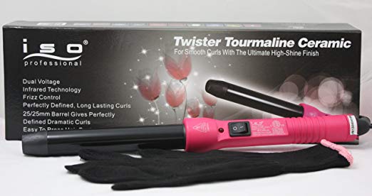 ISO Twister * HOT PINK ! * Tourmaline Ceramic 25mm Professional Defrizzing Hair Curling Iron