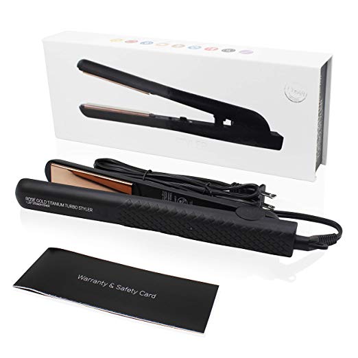 Herstyler Titanium Hair Straightener | 1.5 Inch Flat Iron With Rose Gold Titanium Plates | Enticing Dual Voltage Flat Iron For Silky Hair