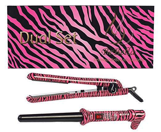 Bebella Dual Gift Set with 18-25mm Professional Clipless Hair Curling Iron and Professional 1.25