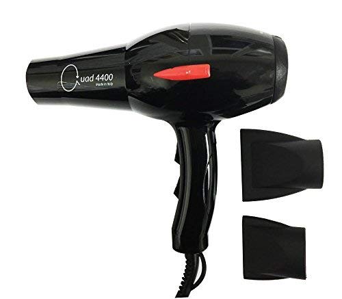 Quad Power 4400 Ceramic & Ionic Professional Hair Dryer, Titanium, Made in Italy (Black)