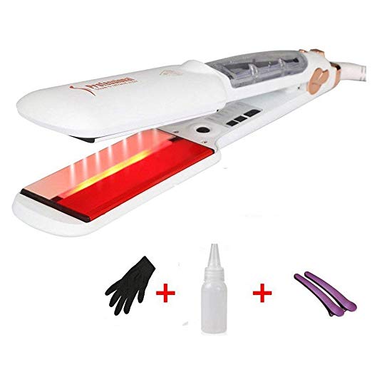 Infrared Steam Hair Straightener Flat Iron 2-1 Professional Hair Salon Steam Styler with Anion Care- 2 Inch Wide Ceramic Heat Plate-6 Levels Setting for Any Type of Hair-LCD Display-Audio Notice-White