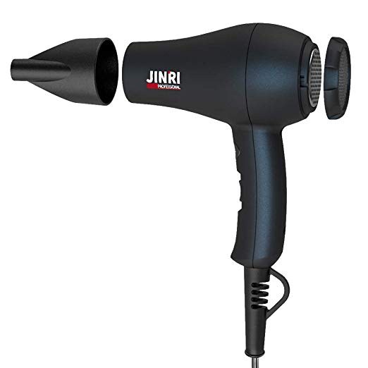 Jinri Professional 1000W Hair Blow Dryer Small Ionic Ceramic Concentrator Nozzle Lightweight with Cool Button Mini Travel Black Blow Dryers