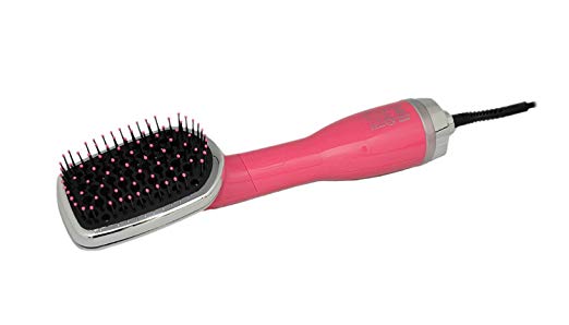 Le Angelique Hot Air Hair Brush 2 In 1 Dryer Styler 110V With Nano & Tourmaline Tech (Pink) | Ergo Grip, Comfy Bristles, 360° Swivel & Long Cord | Straighten Or Curl Your Hair, Boost Shine & Untangle