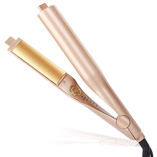 Automatic Release Negative Ions,2 in 1 Twist Straightening Iron hair Curling Iron,3D Concave and Convex Ceramic Titanium plate New Design V3-NEW Gold