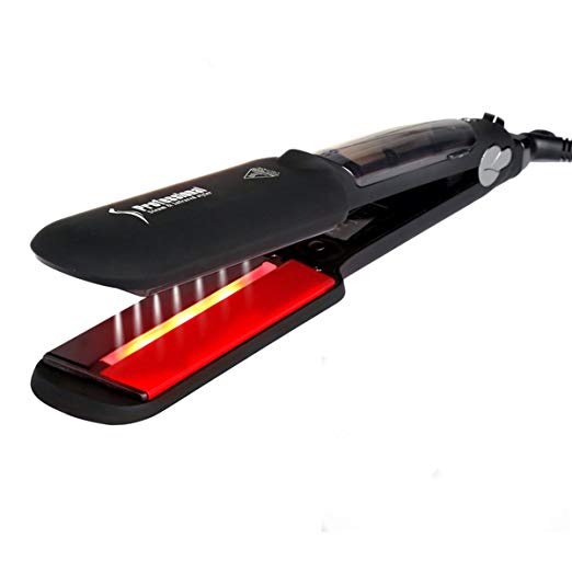 Infrared Steam Hair Straightener, AUSXINX Professional Steam Infrared Flat Iron Ceramic Heat Plate Anion Care Adjustable Temperature Digital LCD display for 360 Swivel Cord Black.