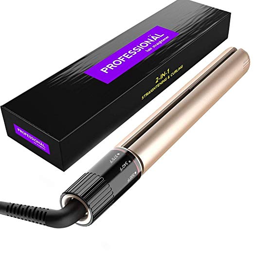 Professional Hair Straightener, Flat Iron for Hair Styling: 2 in 1 Tourmaline Ceramic Flat Iron Rotating Adjustable Temperature and Salon High Heat 250°F-450°F, 1 Inch, Gold.by Fashion ViVi