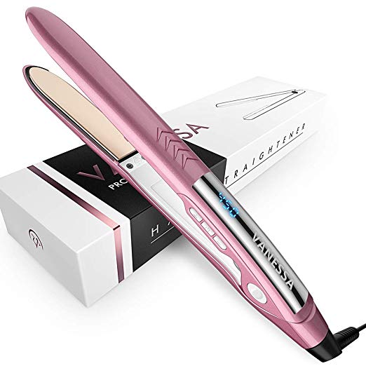 VANESSA Curling Flat Iron for Hair Professional Hair Straightener Ceramic Tourmaline Flat Iron Dual Voltage Hair Straightener and Curling Iron 1 Inch