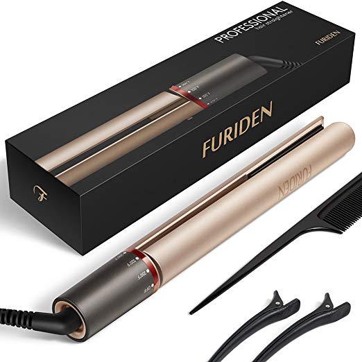 Professional Hair Straightener, Flat Iron for Hair Styling: 2 in 1 Tourmaline Ceramic Flat Iron for All Hair Types with Rotating Adjustable Temperature and Salon High Heat 250℉-450℉, 1 Inch, Gold