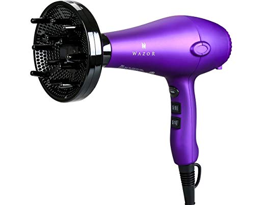 Wazor Lightweight Low Noise Hair Dryer,(Tourmaline Ceramic Negative Ionic Blow Dryer）2 Speed 3 Heat Settings Cool Shot (1875W Purple)