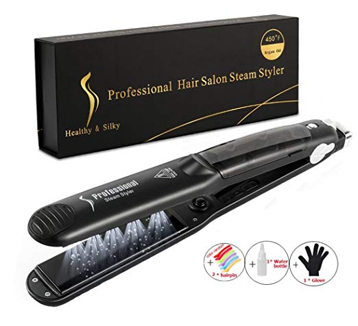 Vercrown 450F Professional Multi-function Ceramic Spray Steam Hair Straighteners Curler Hair Salon Steam styler with Glove and Hairpin (Black)