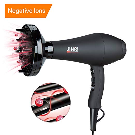 Jinri Hair Dryer Professional Salon 1875W AC Motor Negative Ionic Far Infrared Blow Dryer with Diffuser Straightenning and 2 Speed 3 Heat Setting