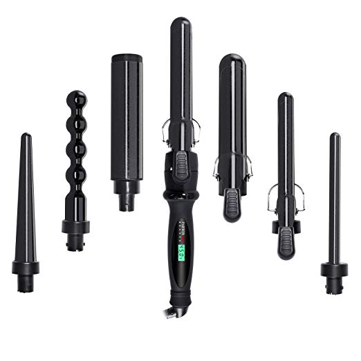 Curling Iron,PARWIN PRO 7 in 1 Curling Wand Set with 7 Interchangeable Barrels and Heat Protective Glove-No Cool Tips & Travel Bag