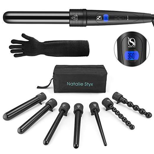 Curling Wand Set 7-in-1 Hair Curler with 7 Interchangeable Barrels and Trabel Bag Glove Hair Iron