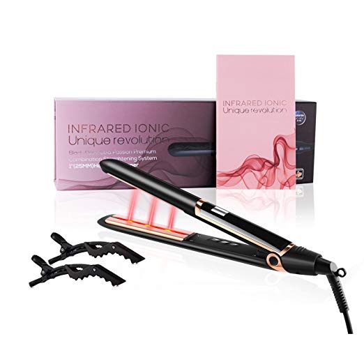 ELA Infrared Flat Iron Ceramic Straightener Professional 1 inch Flat Iron for Hair Dual Floating Plate LED Digital Temperature Dual Voltage