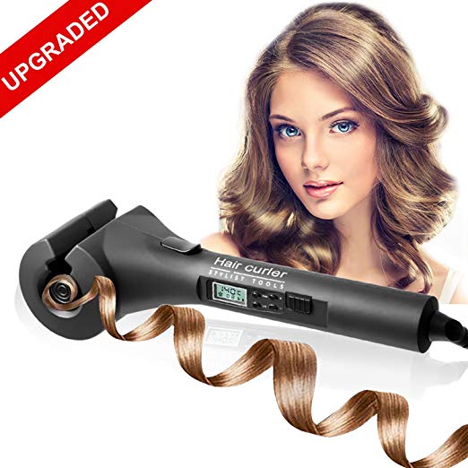 ACEVIVI HC57 Curling Iron Automatic Hair Curler Machine Ceramic Wand Professional Styling Tools with Time/Temperature/Curl Direction Setting for All Hair Types Clear LCD Display Black