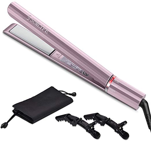 Sumlife Professional Hair Straightener for Hair Tourmaline Ceramic Infrared Dual Voltage Flat Iron with Rotating Adjustable Temperature 250℉-450℉ Purple