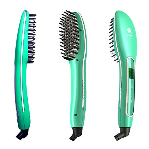 Irresistible Me Revolutionary New Generation Hair Straightening Brush - Ceramic Tourmaline 3D Technology Flattening Straightener - No Hair Damage - Best Professional Flattening Hot Tool - Jade