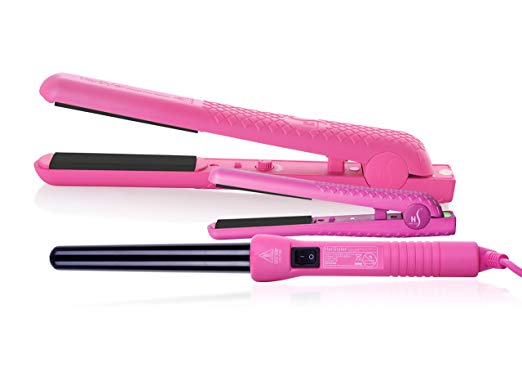 Herstyler Complete Flat Iron and Curling Iron Set, Dual Voltage, Pink