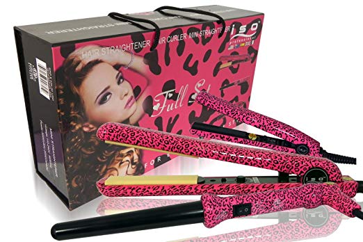 ISO Beauty full set Pink Leopard Hair Straightener + Hair Curler + Mini Straightener